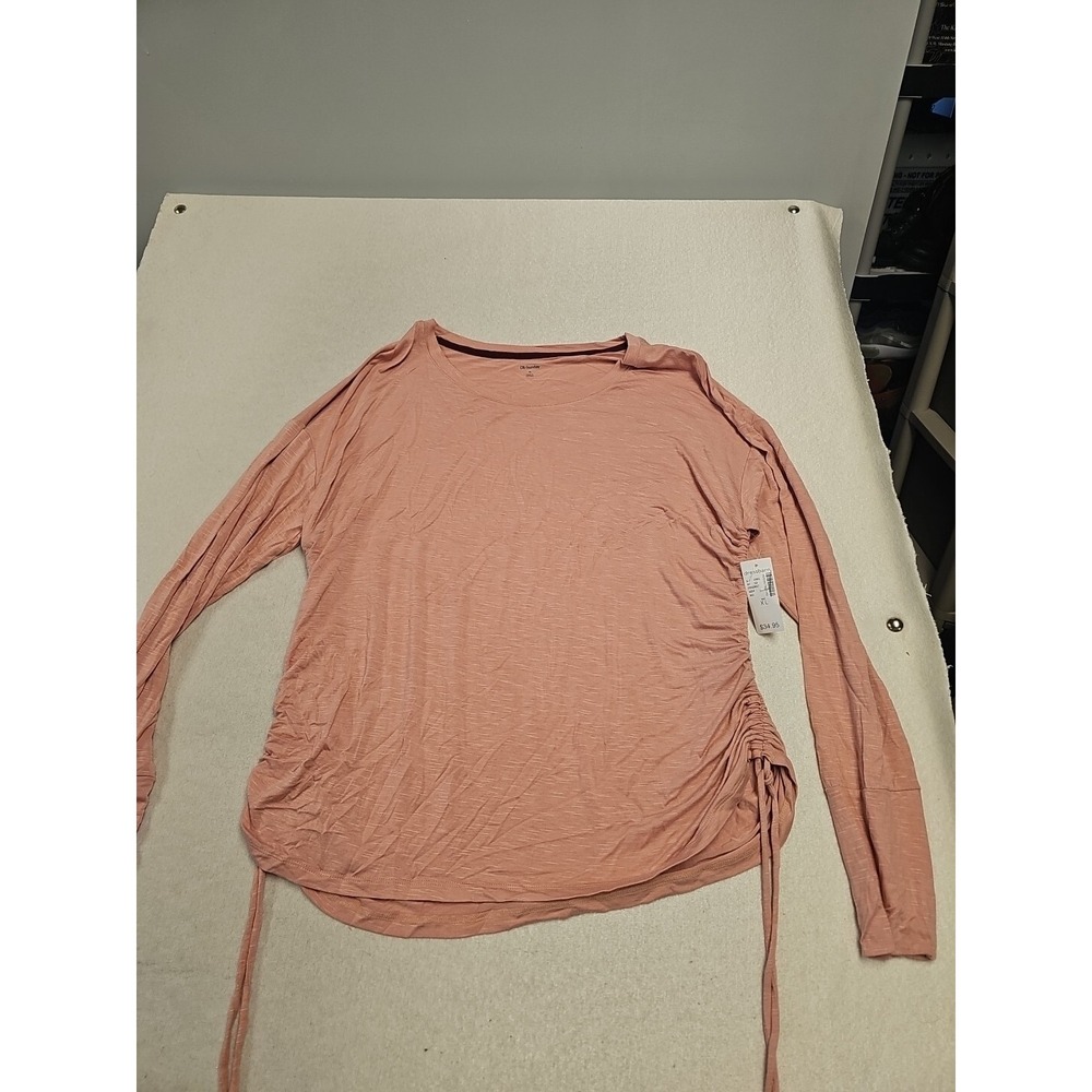 Db Sunday Slub Ruched Sides  Tee T Shirt Womens XL Pink Thumb Holes soft NEW